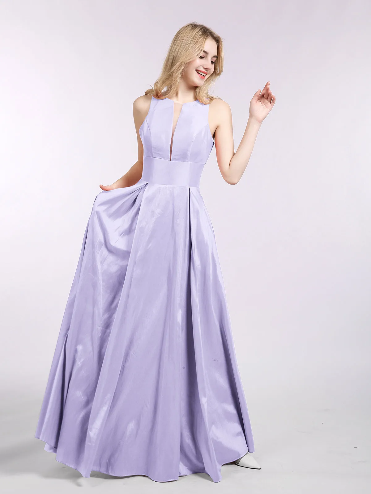 A-ligne Taffeta Robe Longue avec Poches Lilas