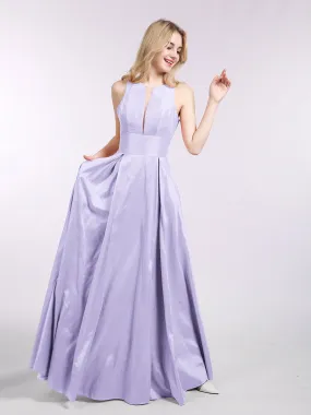 A-ligne Taffeta Robe Longue avec Poches Lilas