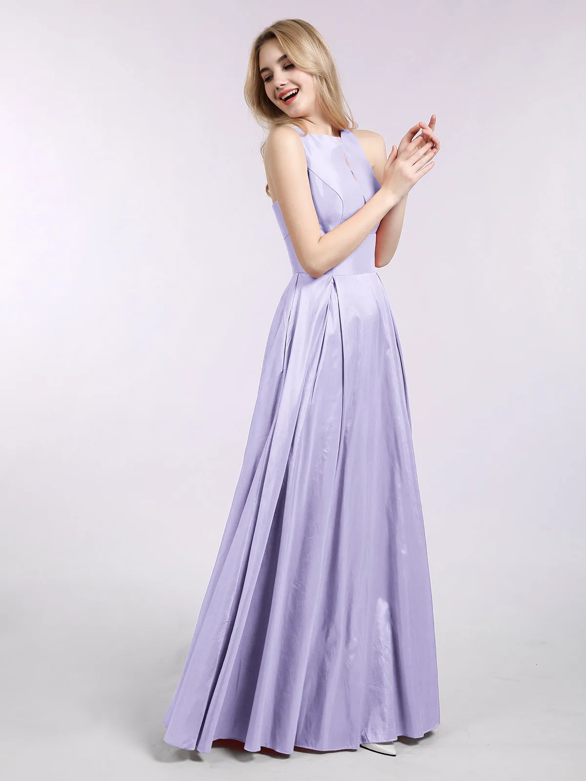 A-ligne Taffeta Robe Longue avec Poches Lilas