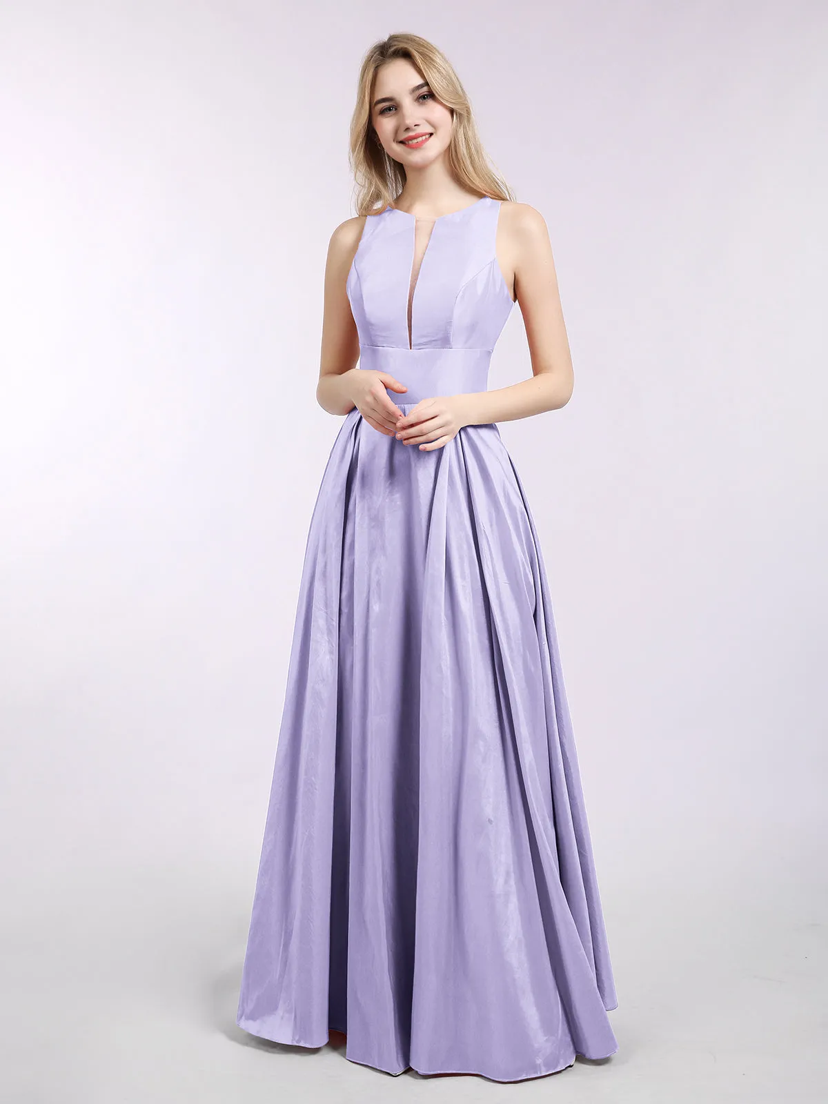 A-ligne Taffeta Robe Longue avec Poches Lilas