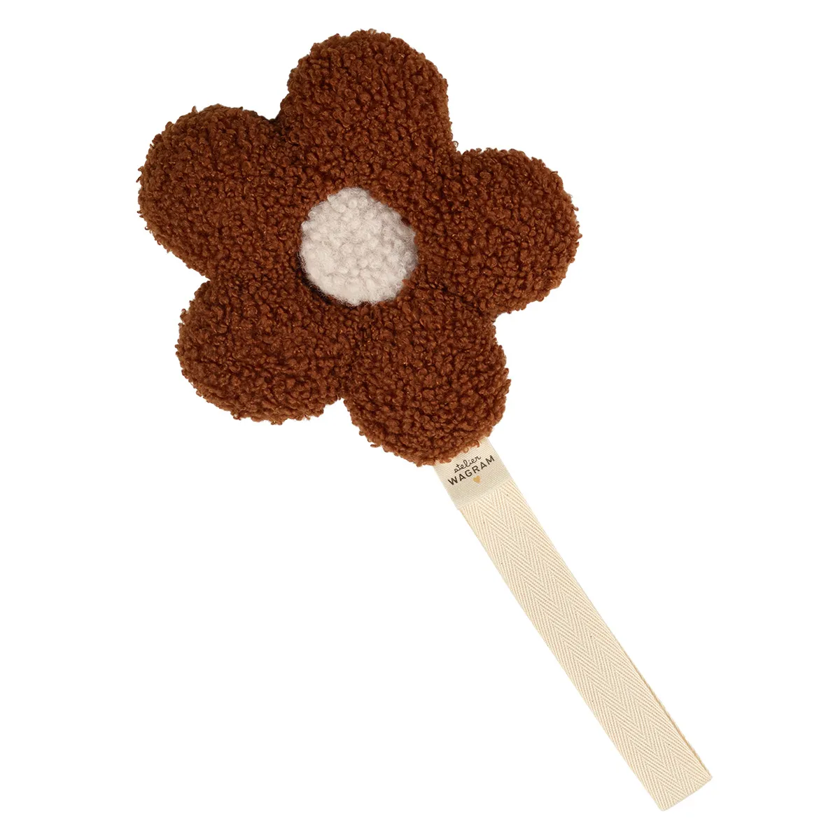 Attache Tétine Hochet Fleur Moumoute - Marron et Ecru