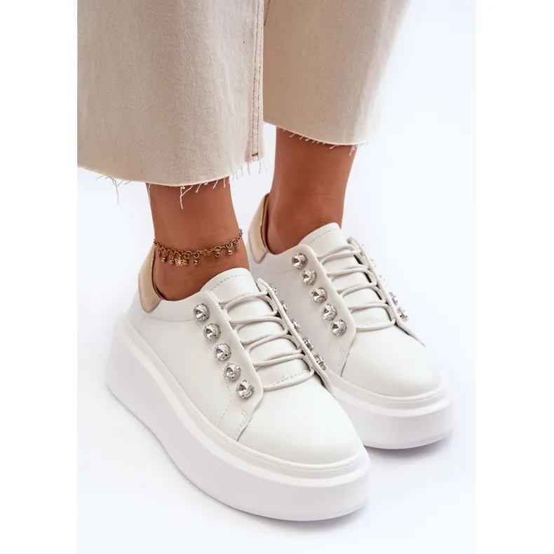 Baskets en Cuir pour Femme sur Plateforme Massive Blanche S.Barski LR628