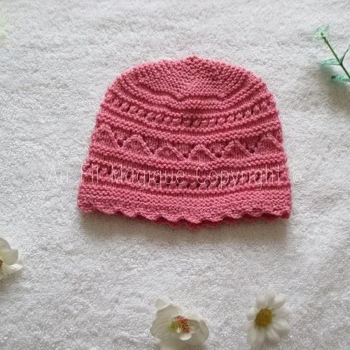 Bonnet et chaussons bébé 3 mois tricot couleur rose azalée