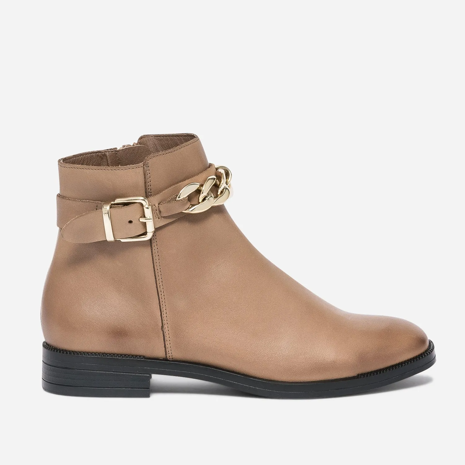 Boots camel éco-conçu en cuir avec maxi-chaîne - Boots / bottines Femme | ERAM