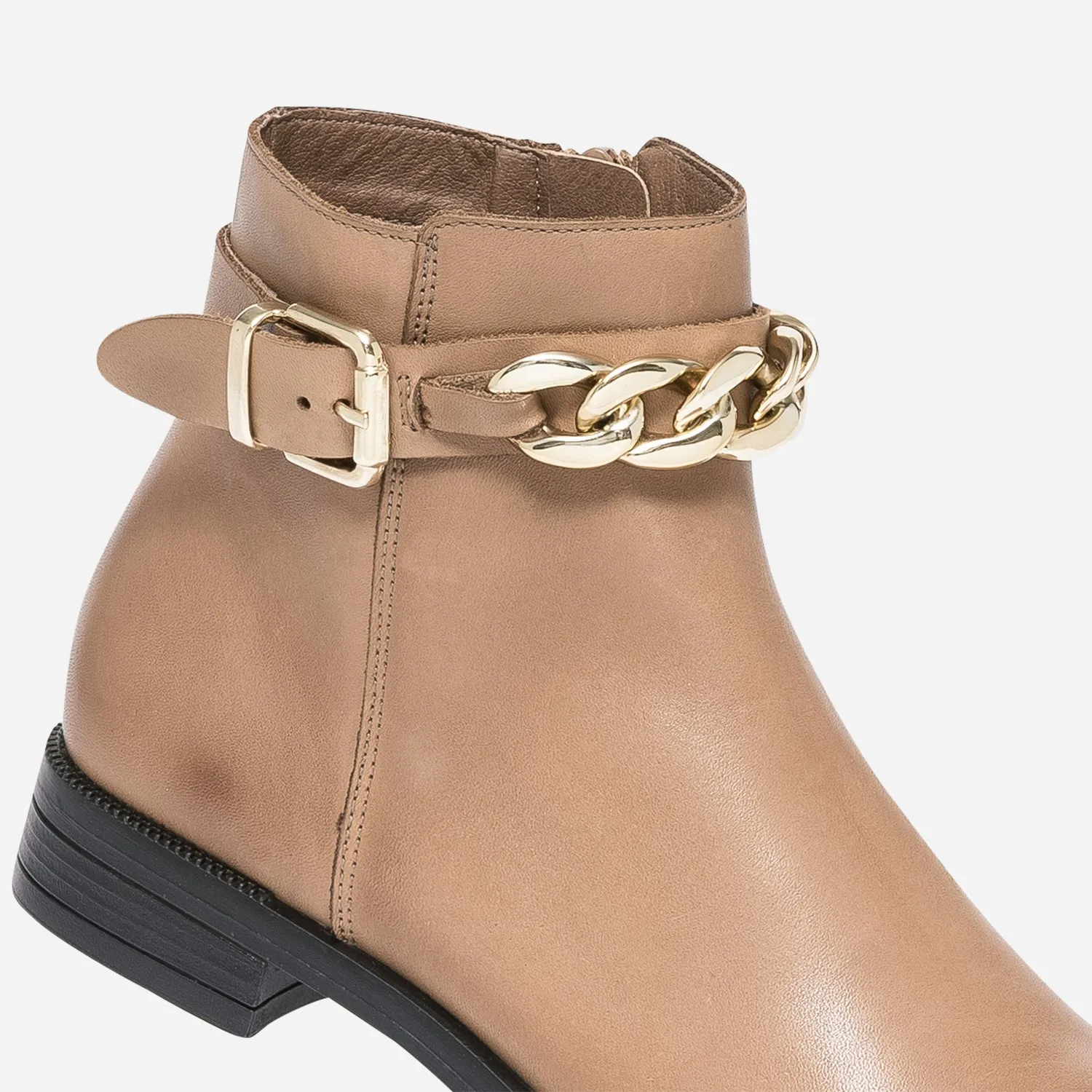 Boots camel éco-conçu en cuir avec maxi-chaîne - Boots / bottines Femme | ERAM