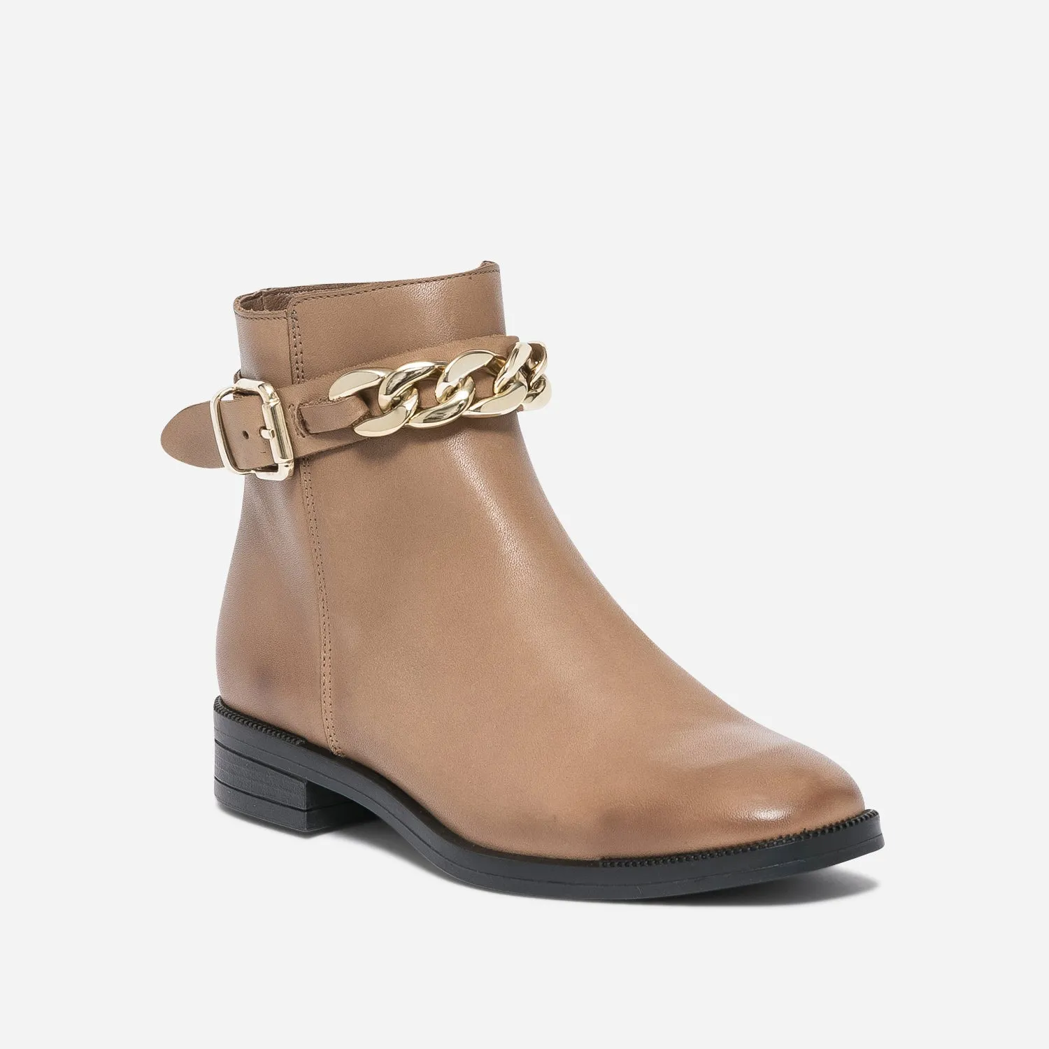 Boots camel éco-conçu en cuir avec maxi-chaîne - Boots / bottines Femme | ERAM