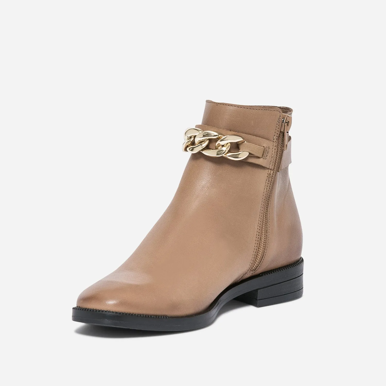 Boots camel éco-conçu en cuir avec maxi-chaîne - Boots / bottines Femme | ERAM