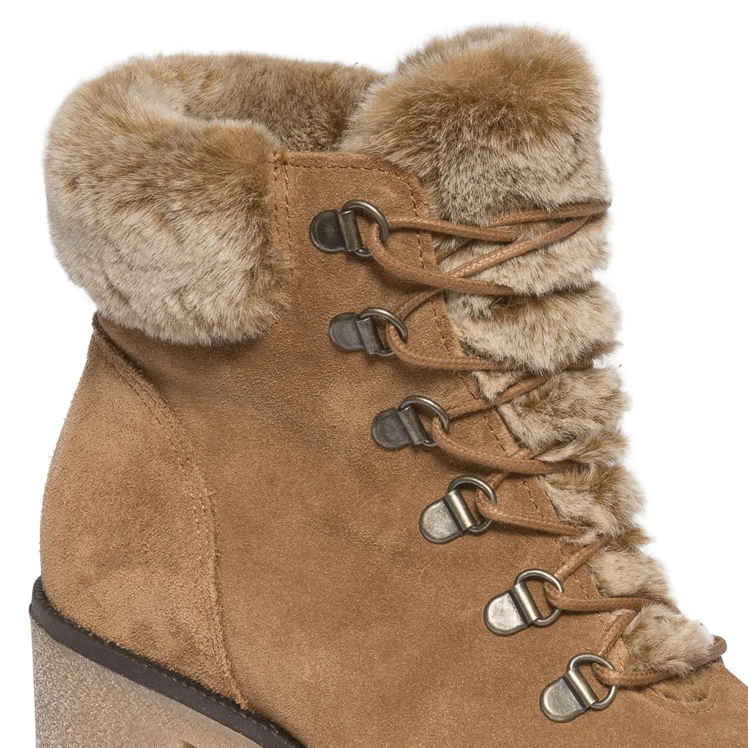 Bottine à talon camel cuir velours à col fourré - Boots / bottines Femme | ERAM