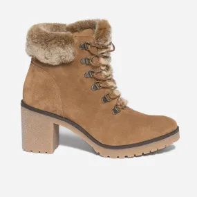 Bottine à talon camel cuir velours à col fourré - Boots / bottines Femme | ERAM