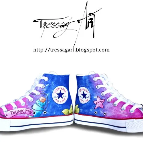 Custom shoes baskets converse 37 alice au pays des merveilles - pointure 37 - cheshire chaussures customisées alice in wonderlan