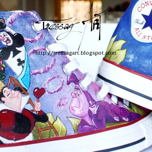 Custom shoes baskets converse 37 alice au pays des merveilles - pointure 37 - cheshire chaussures customisées alice in wonderlan