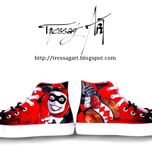 Custom shoes baskets converse harley quinn - converse customisées harley quinn