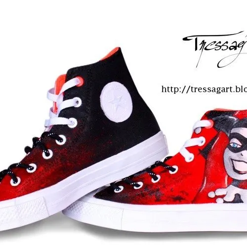 Custom shoes baskets converse harley quinn - converse customisées harley quinn