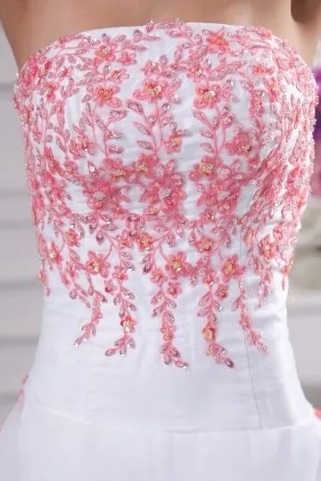 Elégante robe de fiançailles vintage bustier en broderie rose paillettes ligne A