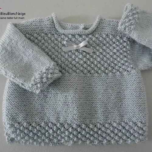 Ensemble 3 mois, brassière bonnet et chaussons, bb gris comète layette tricot bb tricot bébé sur commande