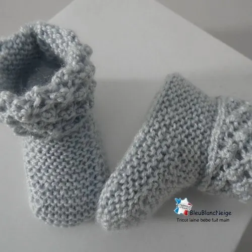 Ensemble 3 mois, brassière bonnet et chaussons, bb gris comète layette tricot bb tricot bébé sur commande