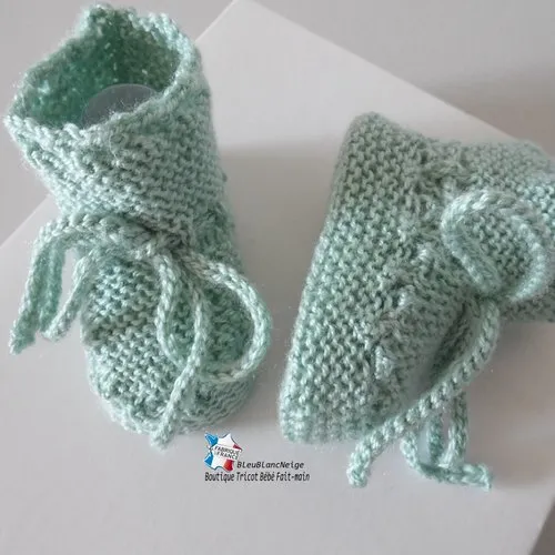 Ensemble brassière bébé 1 mois, bonnet et chaussons, vert limonade mixte tricot bebe layette sur commande