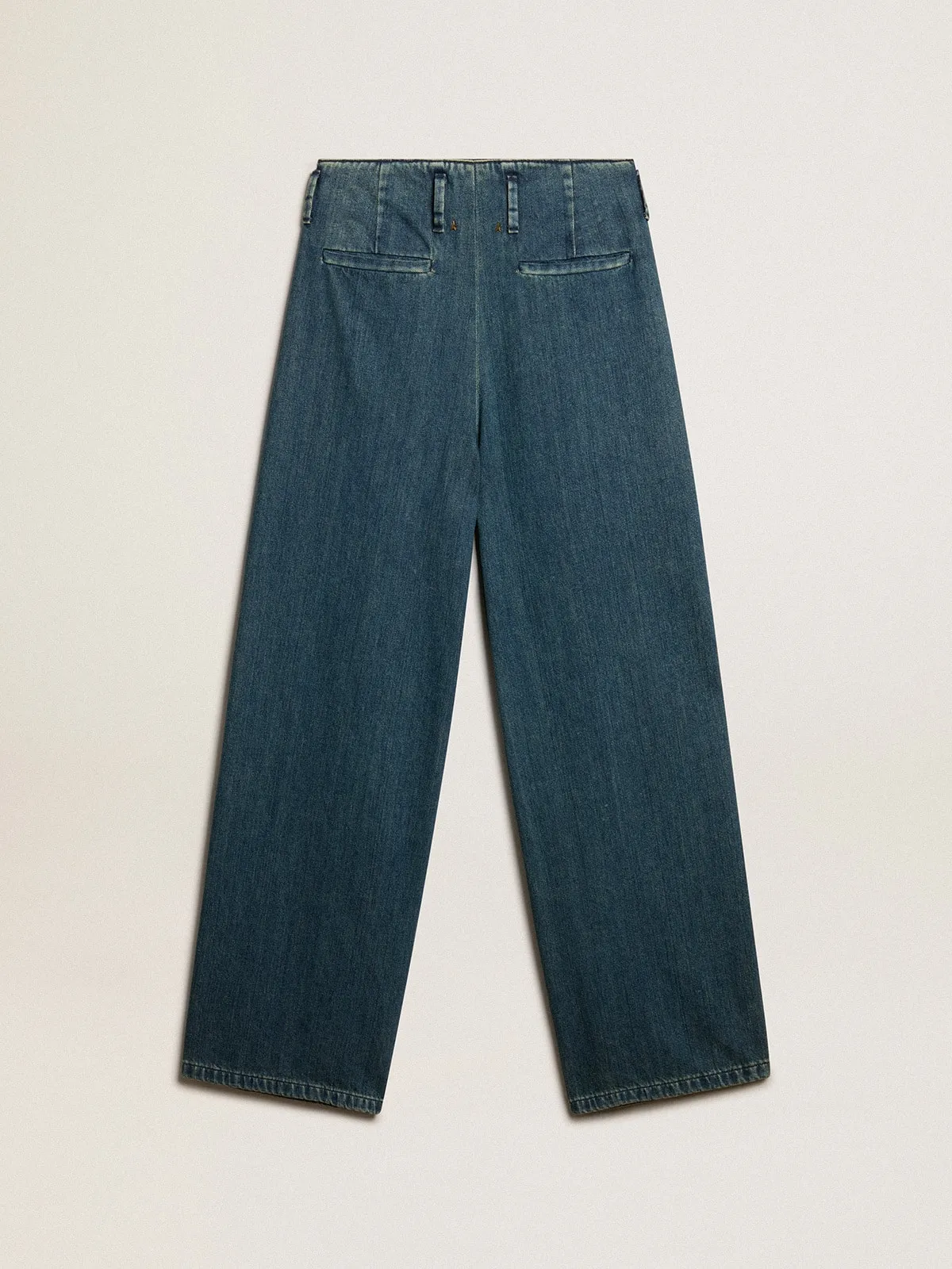 Pantalon à pince pour femme en coton bleu