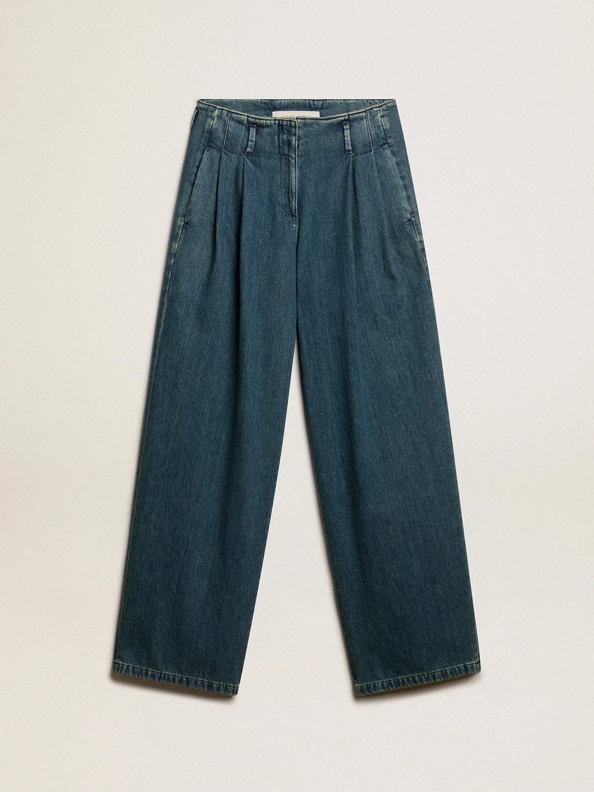 Pantalon à pince pour femme en coton bleu