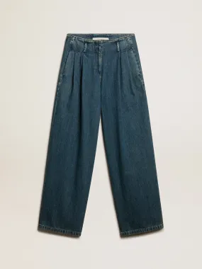 Pantalon à pince pour femme en coton bleu