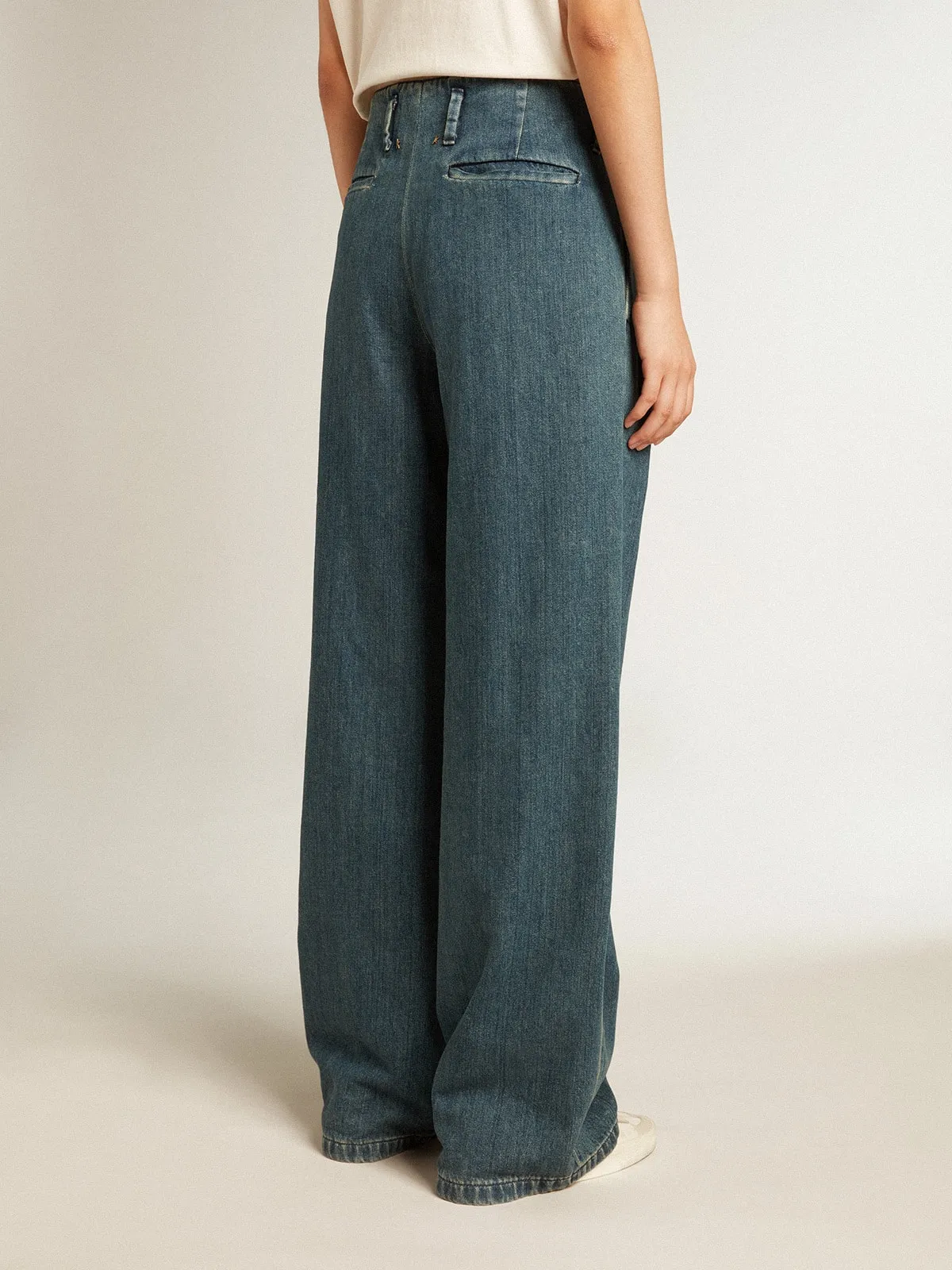 Pantalon à pince pour femme en coton bleu