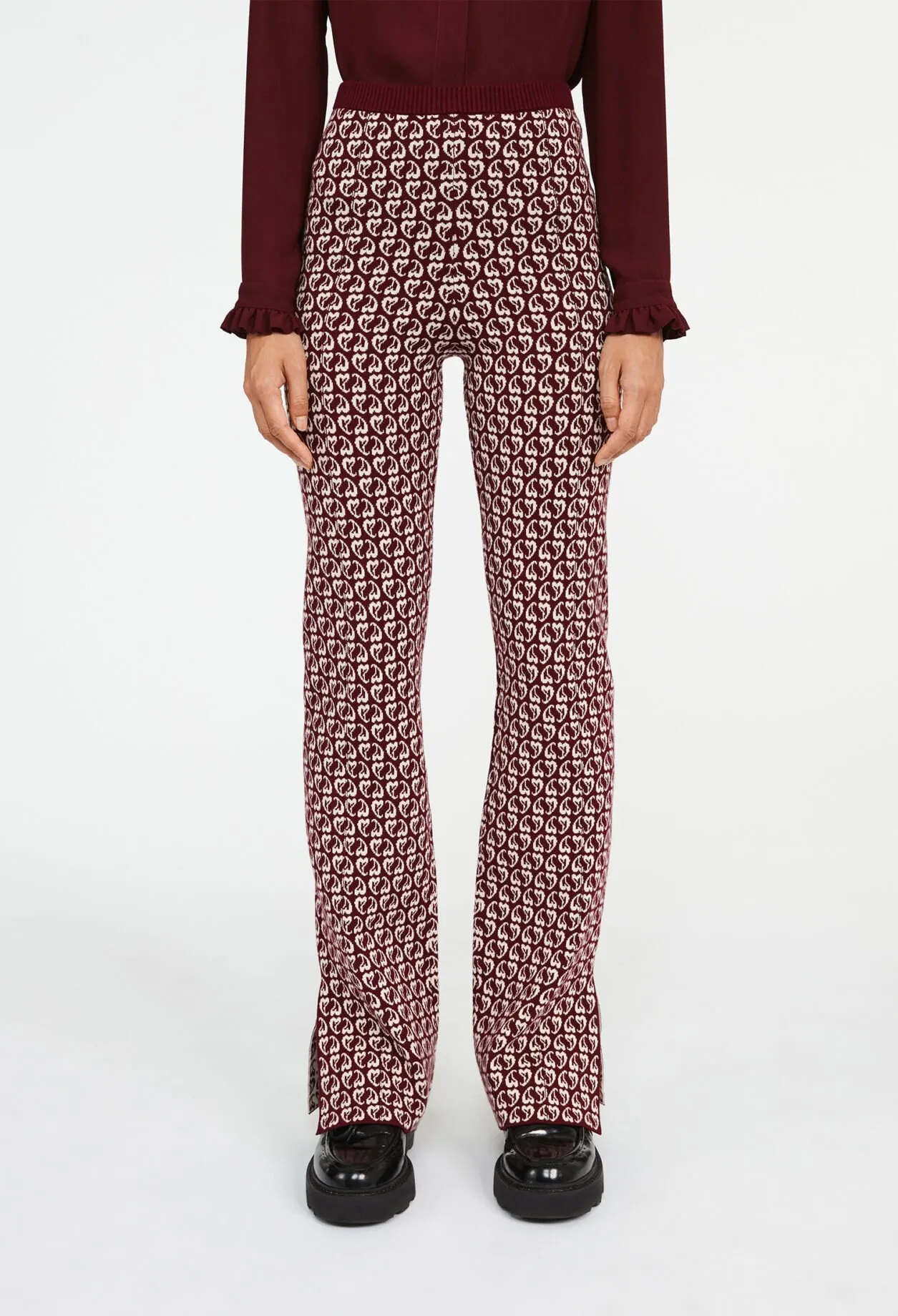 Pantalon bicolore maille imprimé cœur | Claudie FR