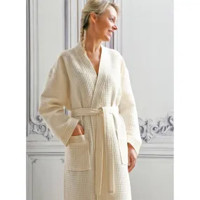 Peignoir bain col kimono coton nid d'abeille 300 grm² femme Ma Blanc des Vosges - Beige | 3 Suisses