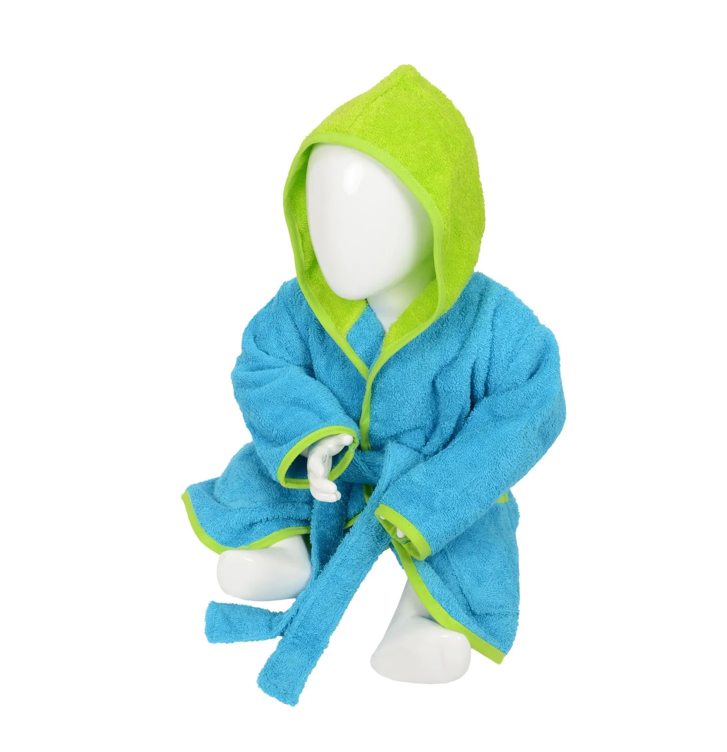 Peignoir en éponge à capuche pour bébé - AR022 - bleu aqua et lime 