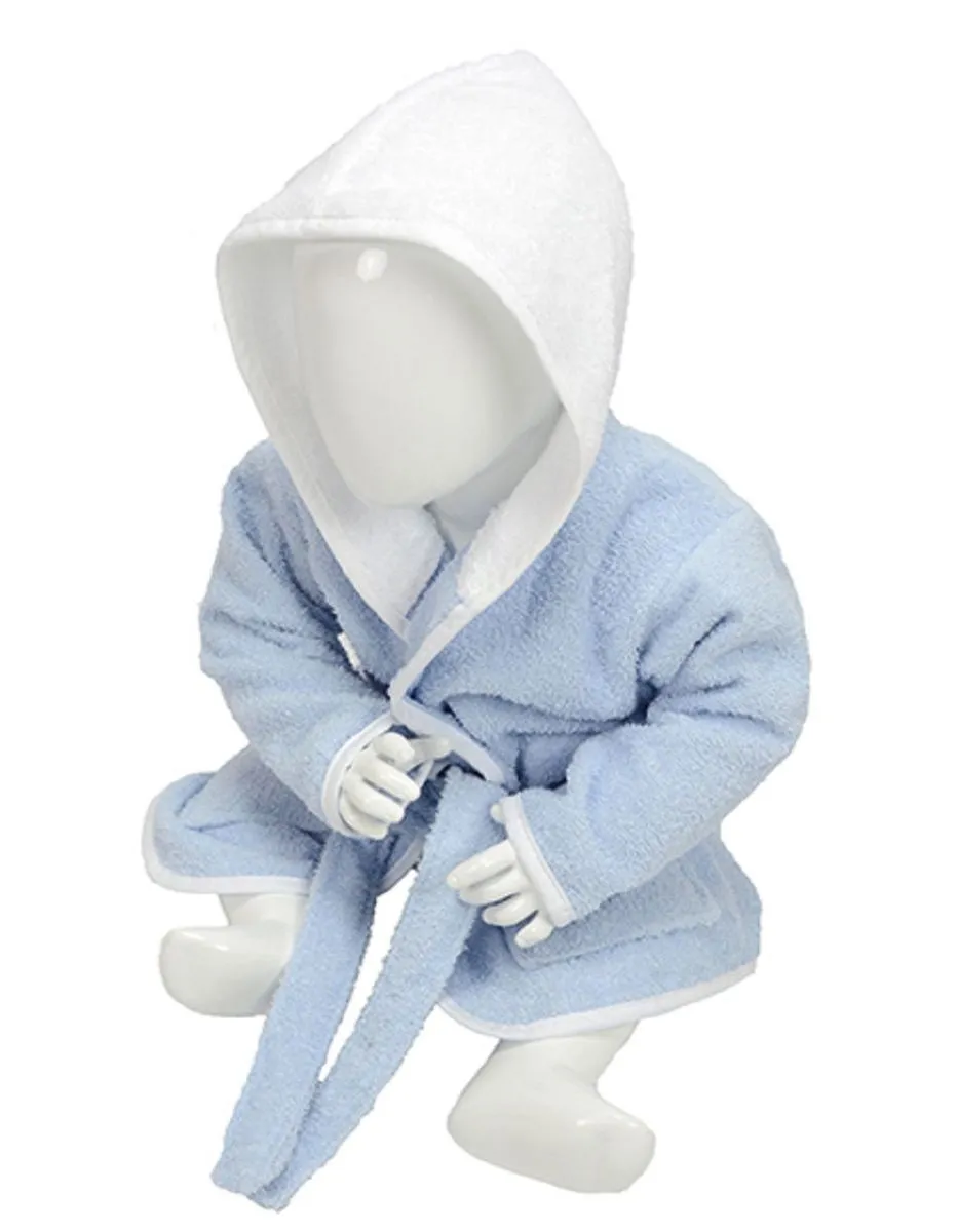 Peignoir en éponge à capuche pour bébé - AR022 - bleu ciel et blanc 