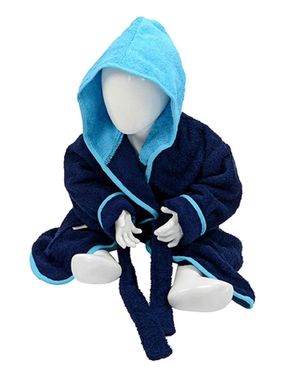 Peignoir en éponge à capuche pour bébé - AR022 - bleu marine et aqua 