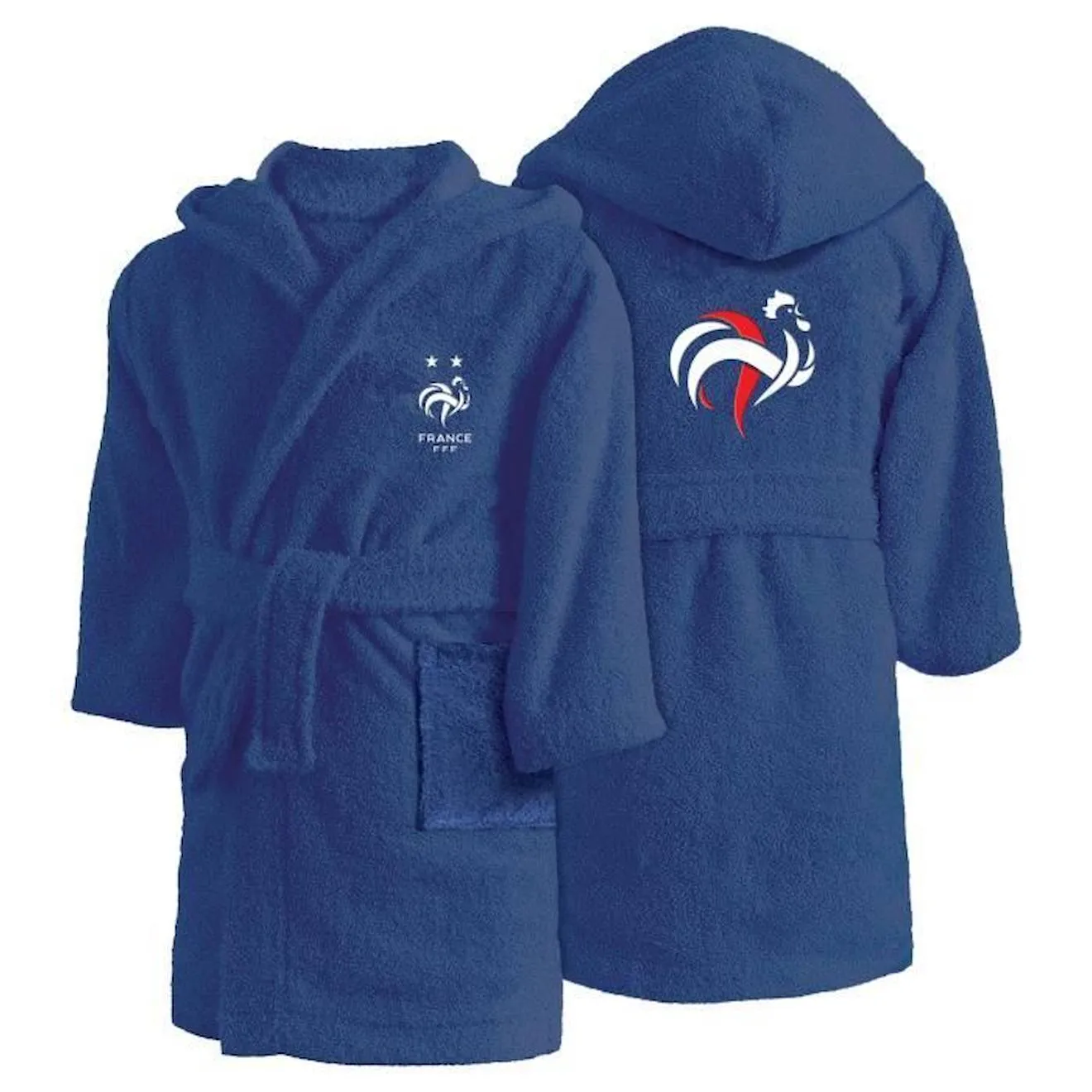 Peignoir enfant FFF Equipe de France 2 étoiles Champions 100% coton taille 6/8 ans bleu - 