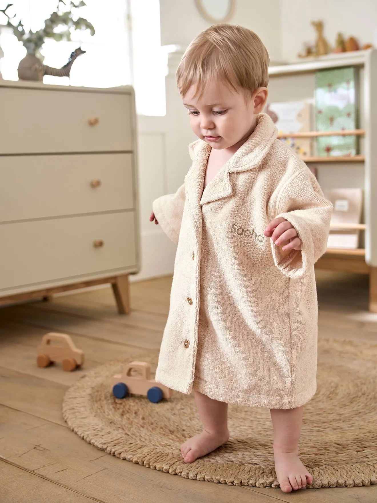 Peignoir Oversize bébé avec coton recyclé personnalisable beige - Vertbaudet