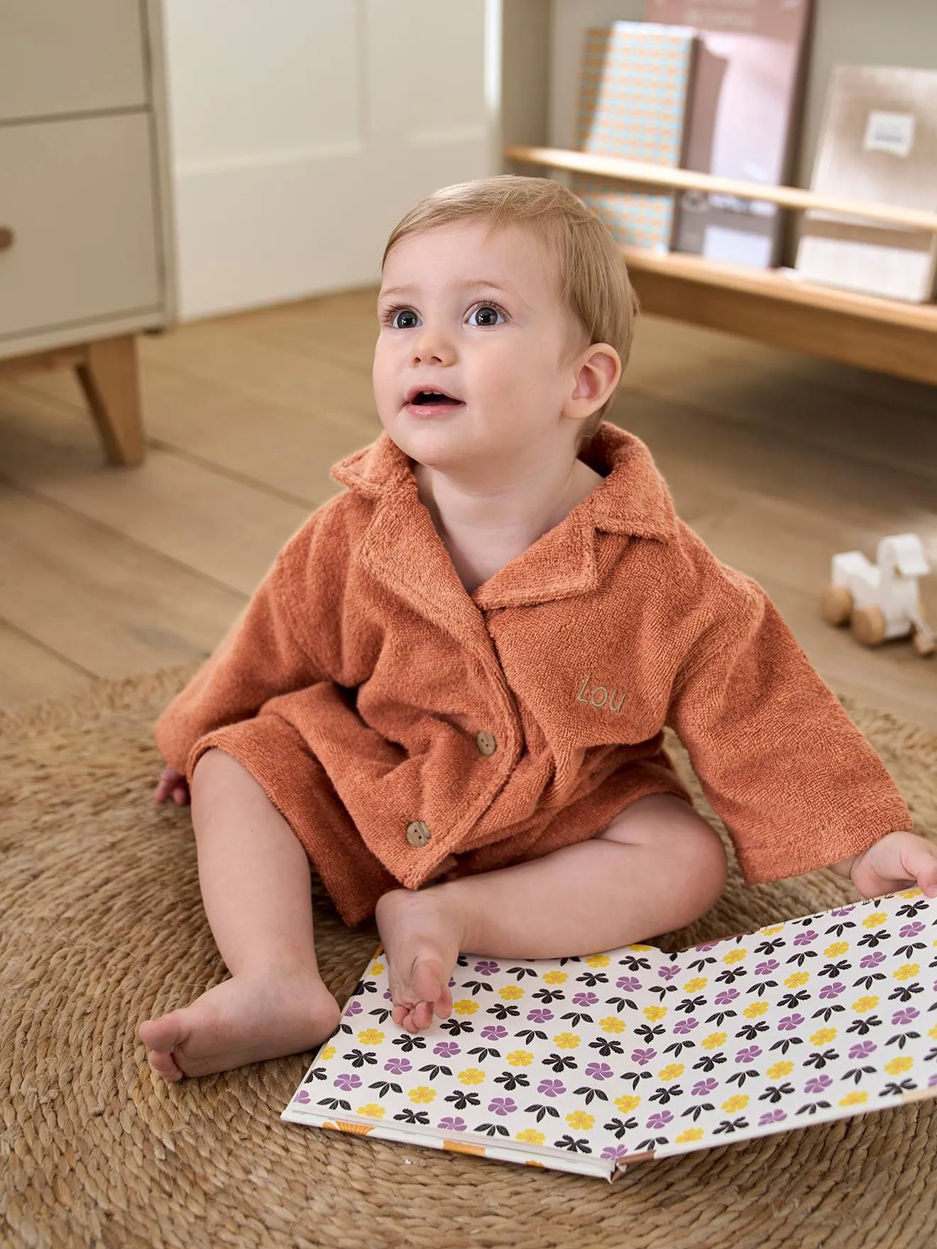 Peignoir Oversize bébé avec coton recyclé personnalisable terracotta - Vertbaudet