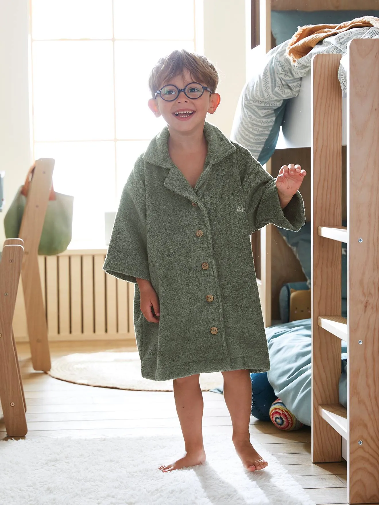 Peignoir Oversize enfant avec coton recyclé personnalisable vert sapin - Vertbaudet