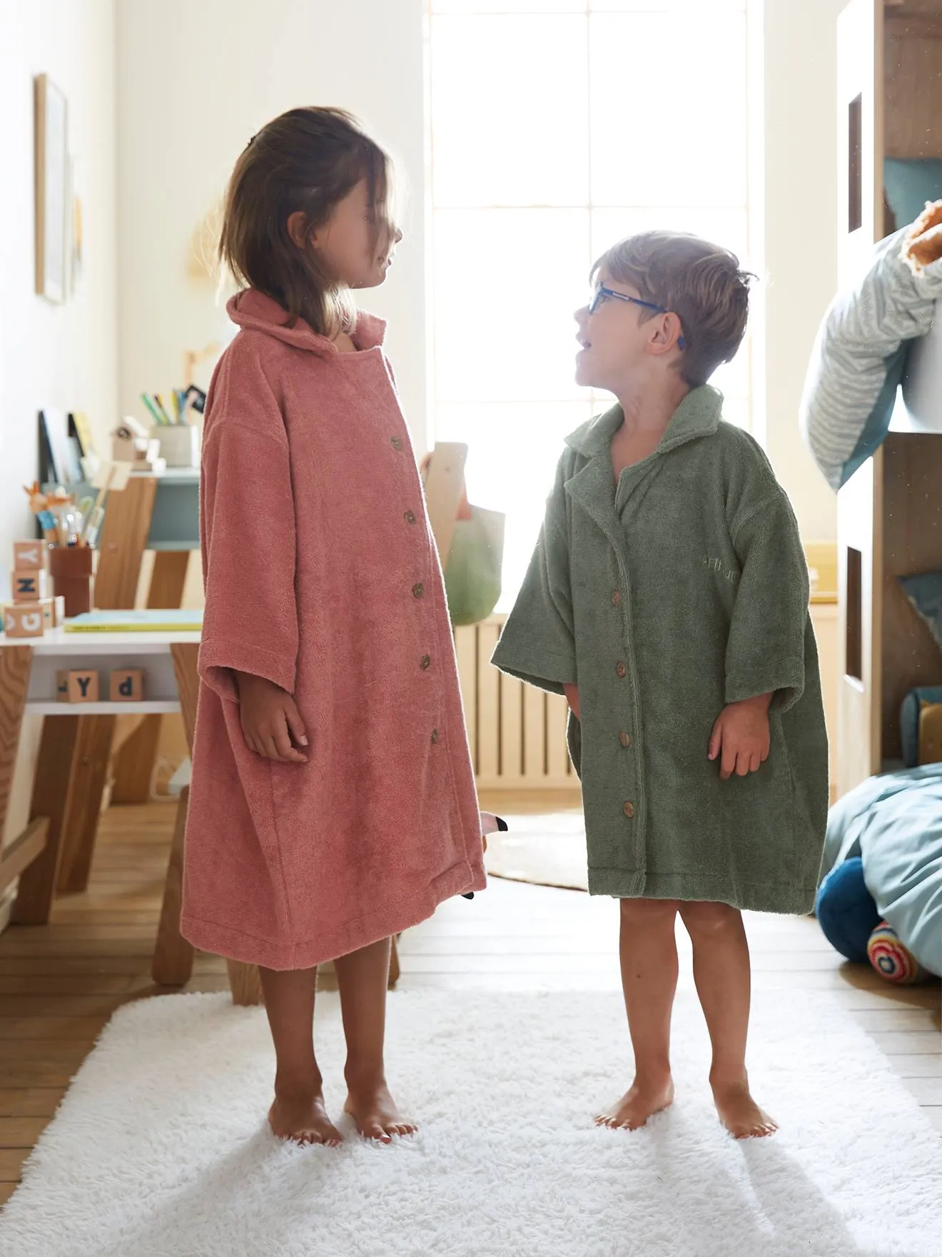 Peignoir Oversize enfant avec coton recyclé personnalisable vert sapin - Vertbaudet