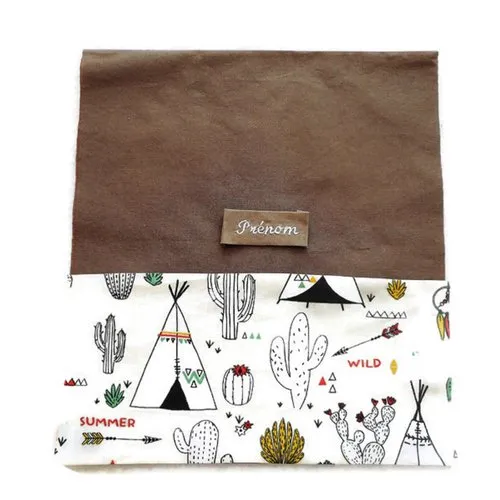 Pochon à chaussons, ecole crèche maternelle sac bébé enfant, taupe, tipis et cactus, sac à doudou, prénom brodé