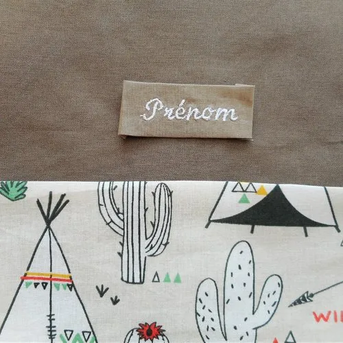 Pochon à chaussons, ecole crèche maternelle sac bébé enfant, taupe, tipis et cactus, sac à doudou, prénom brodé