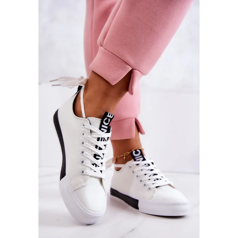 PS1 Baskets Mikayla en cuir blanc et noir pour femme blanche le noir