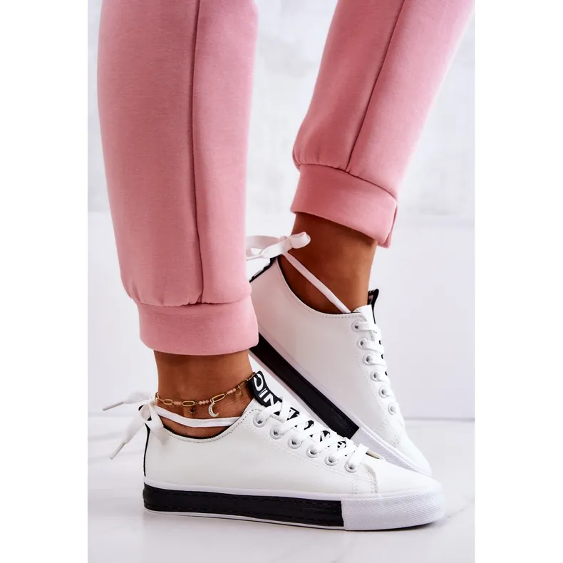 PS1 Baskets Mikayla en cuir blanc et noir pour femme blanche le noir