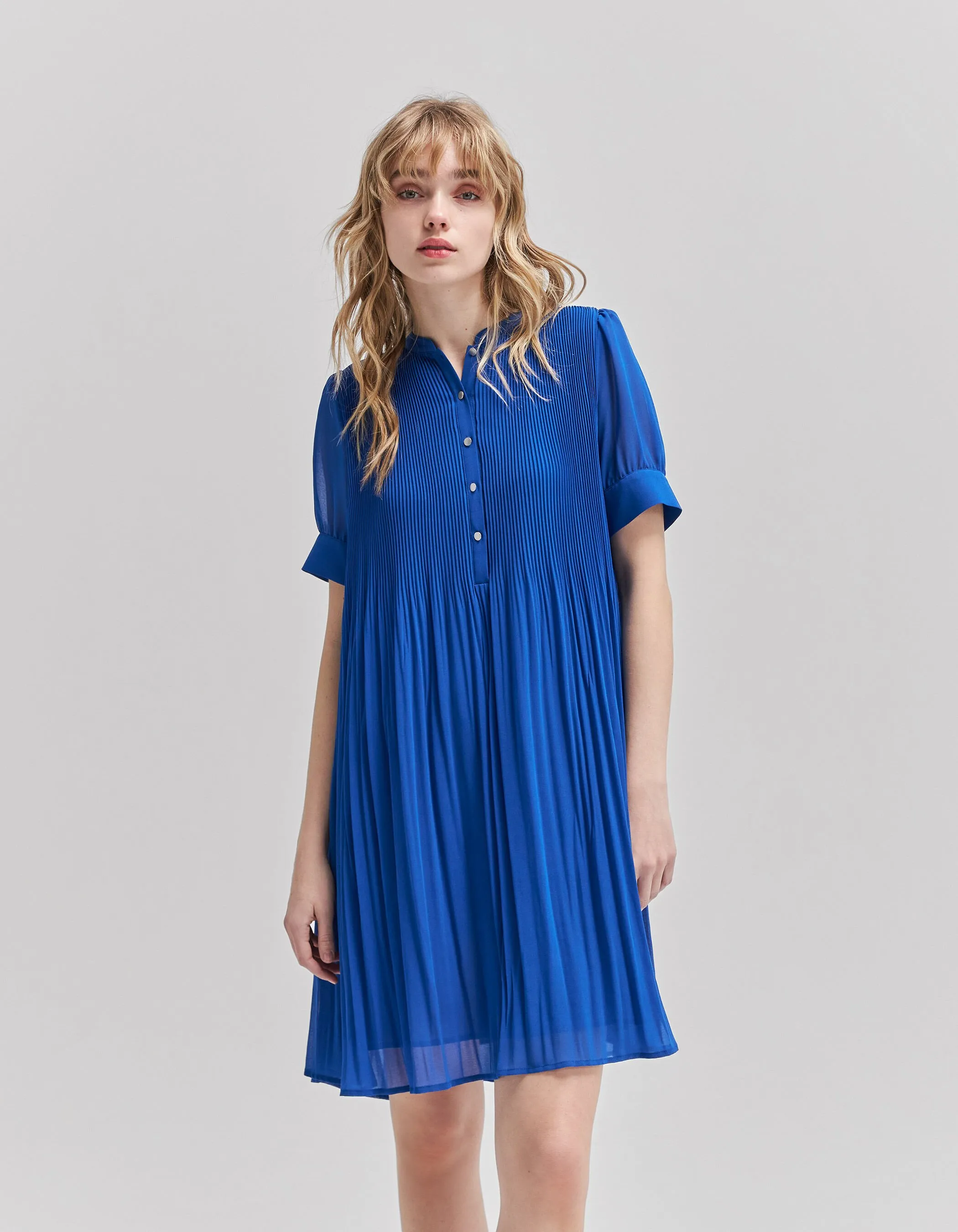 Robe ample cobalt recyclée plissée Femme