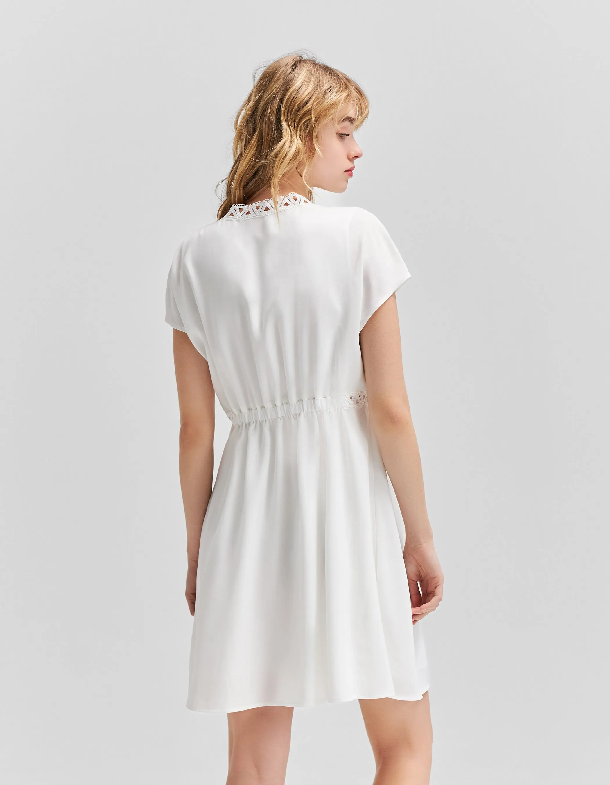 Robe blanc cassé recyclée ganses dentelle Femme