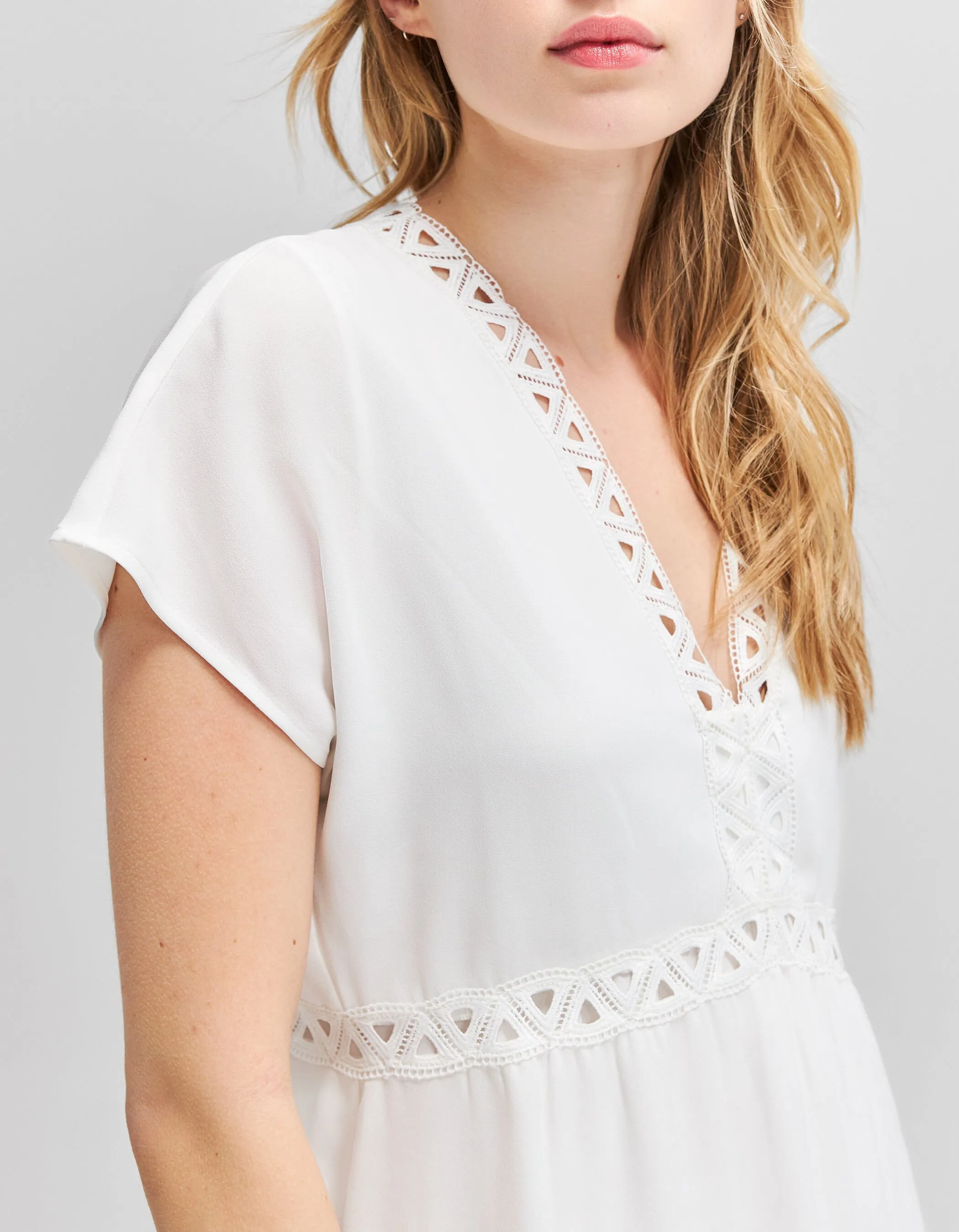 Robe blanc cassé recyclée ganses dentelle Femme