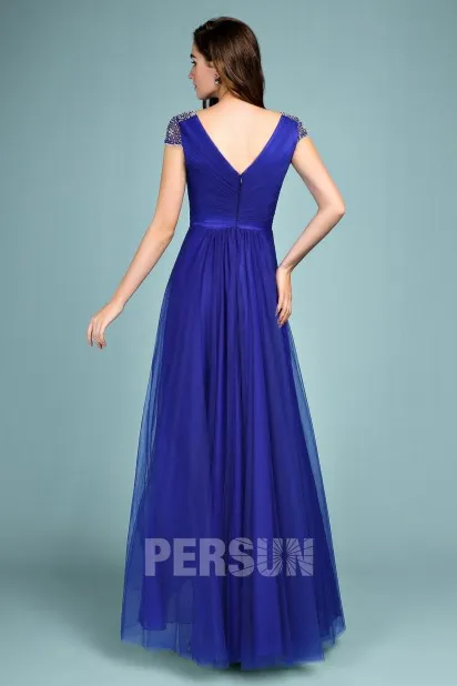 Robe bleu roi pour mariage courte devant longue derrière en tulle