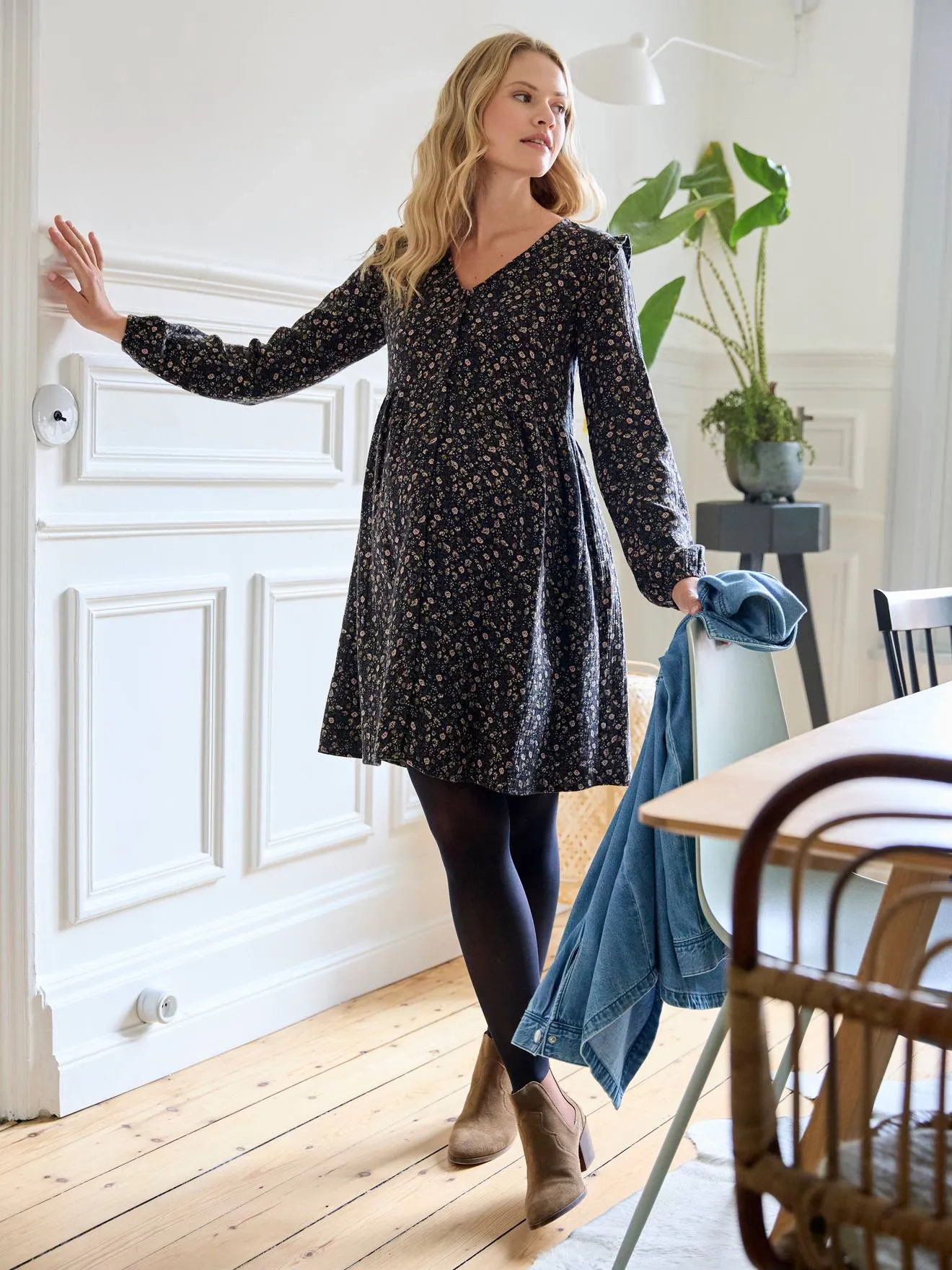 Robe courte gaze de coton grossesse et allaitement noir - Vertbaudet