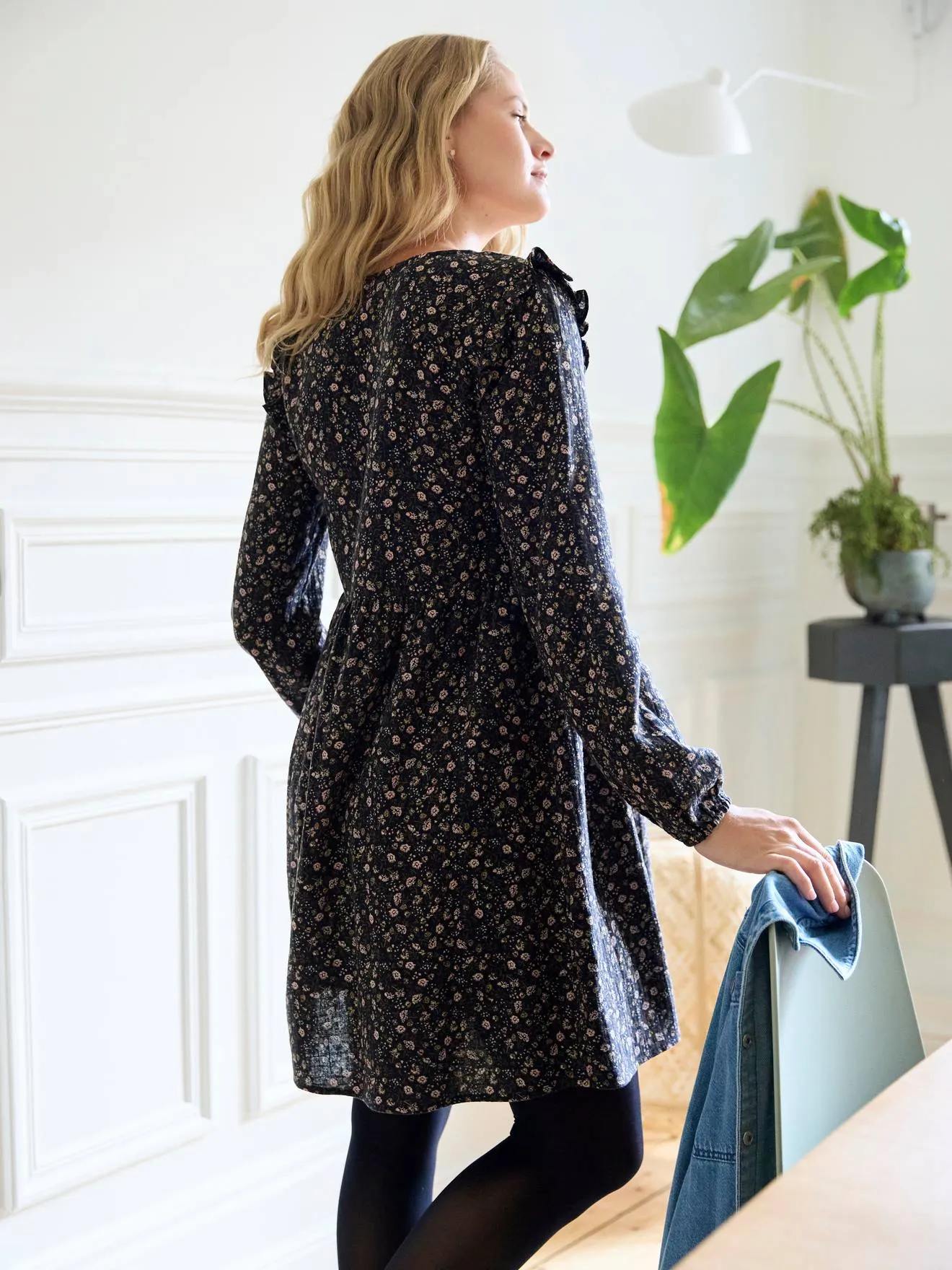 Robe courte gaze de coton grossesse et allaitement noir - Vertbaudet