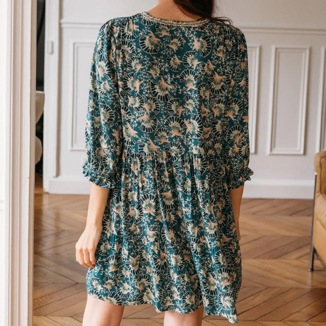 Robe courte Marine vert en viscose | 3 Suisses