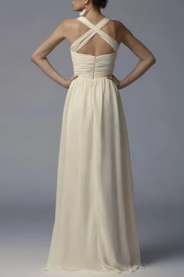 Robe crème longue bustier cœur aux bretelles croisées dans le dos pour fiançailles