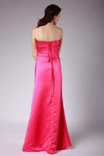 Robe demoiselle d honneur fuchsia longue bustier plissé avec fente frontale