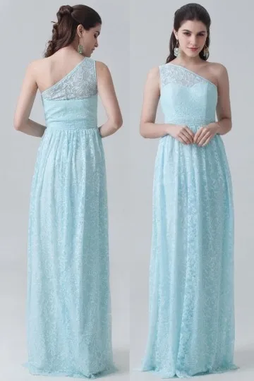 Robe dentelle élégante asymétrique longue en bleu clair pour invité