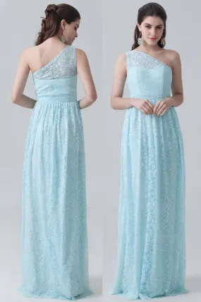 Robe dentelle élégante asymétrique longue en bleu clair pour invité